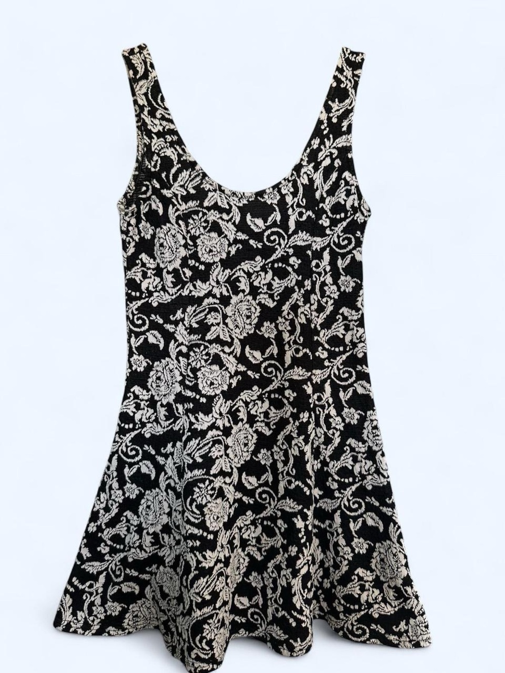 Pins & Needles Urban Outfitters Black & Cream Jacquard Floral Scoop Neck Dress